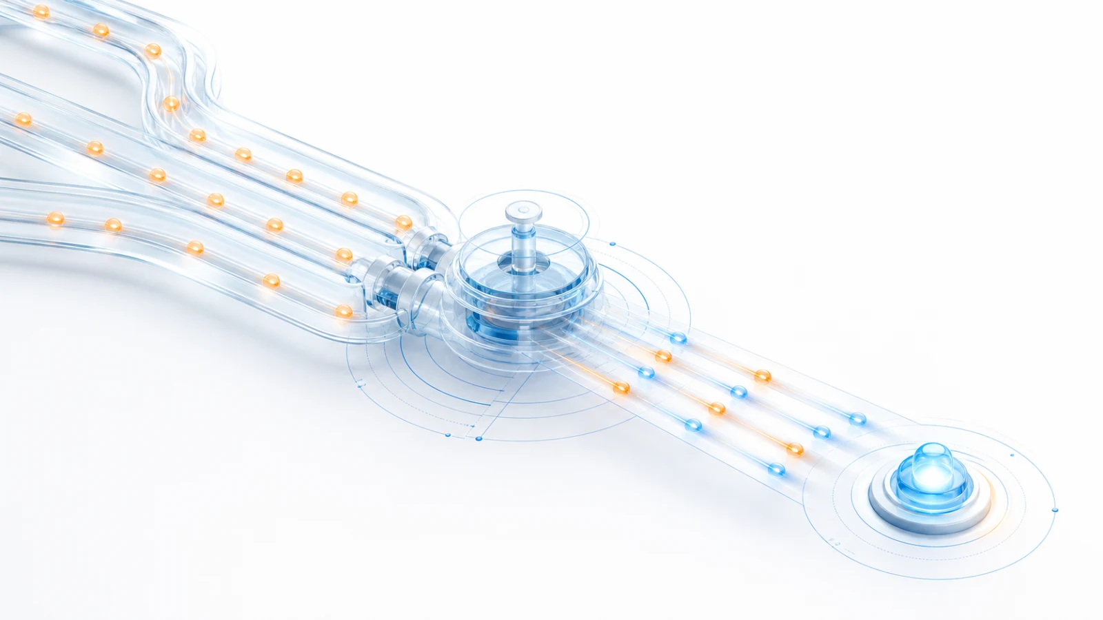 A flow of credits passing through a control valve to distribute website visits efficiently